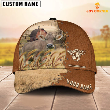 Joycorners Brown Swiss Custom Name Brown Leather Pattern Cap