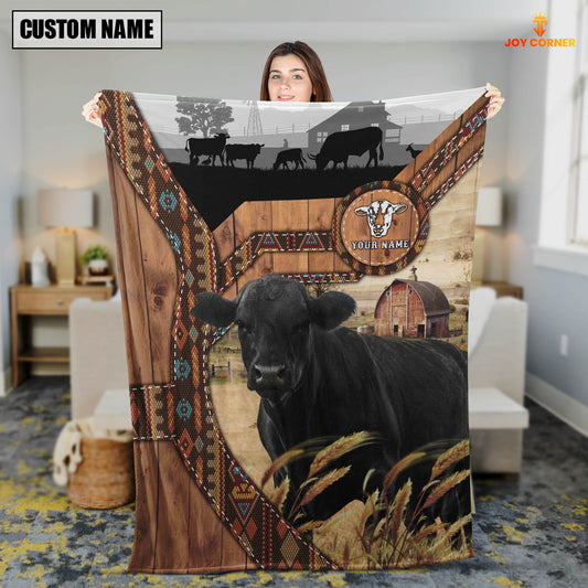 Joycorners Black Angus Custom Name Brocade Pattern Blanket