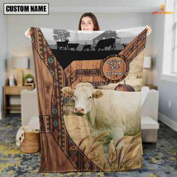 Joycorners Charolais No Horn Custom Name Brocade Pattern Blanket