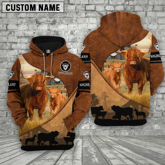 Joycorners Highland Farming Dark Brown Personalized 3D Hoodie