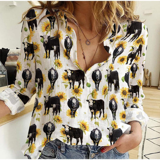 Joycorners Black Baldy Sunflowers Pattern Casual Shirt