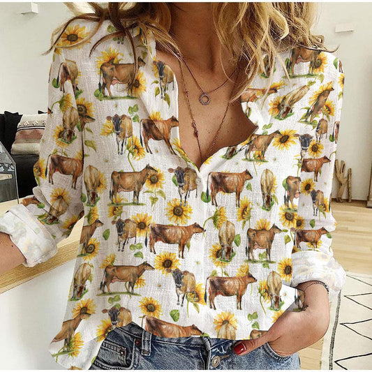 Joycorners Jersey Sunflowers Pattern Casual Shirt