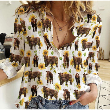 Joycorners Shorthorn Sunflowers Pattern Casual Shirt