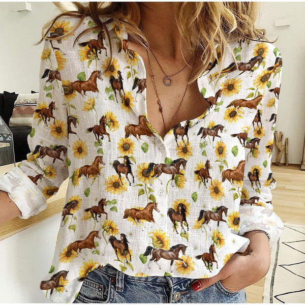 Joycorners Horse Sunflowers Pattern Casual Shirt