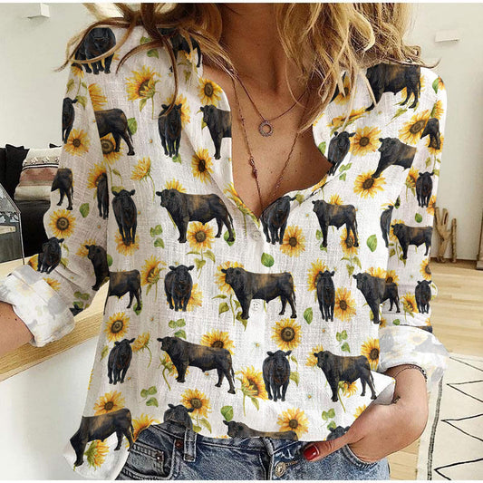 Joycorners Black Angus Sunflowers Pattern Casual Shirt