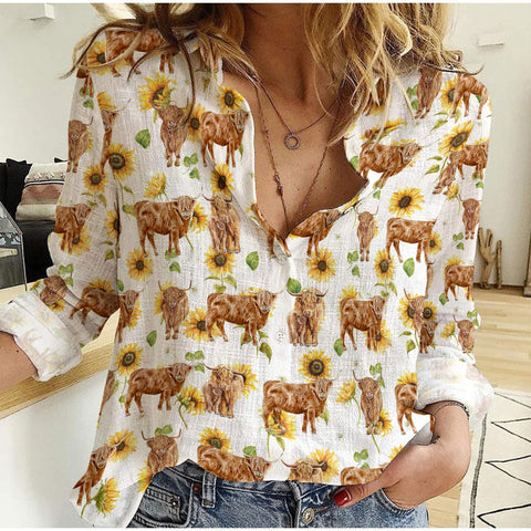 Joycorners Highland Sunflowers Pattern Casual Shirt