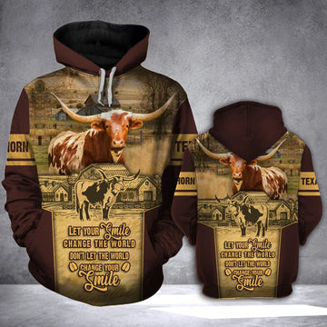 Joycorners TEXAS LONGHORN SMILE All Over Printed 3D Hoodie