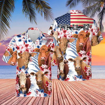 Joycorners Cow American Flag All Over Printed 3D Hawaiian Shirt