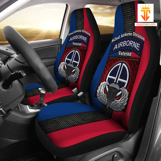 Joycorners 82nd Airborne Division Airborne Veteran Blue/Red Car Seat Cover Set (2Pcs)