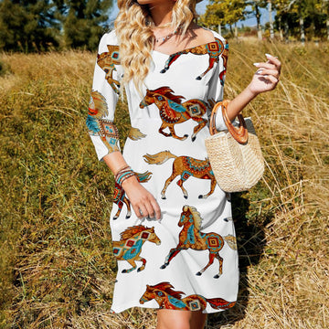 JoyCorners Horse Pattern Sweetheart Knot Flare Dress