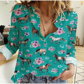 Joycorners HORSES AND FLOWERS All Printed 3D Casual Shirt