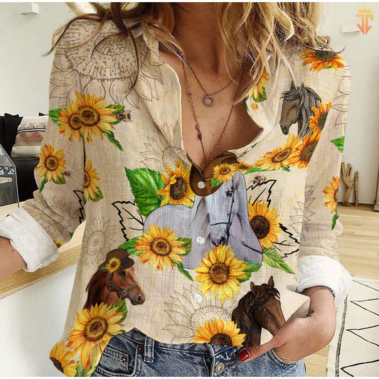 Joycorners Horses and sunflowers All Printed 3D Casual Shirt