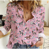Joycorners Flowers and Horses Pink All Printed 3D Casual Shirt