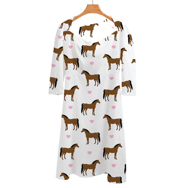 JoyCorners Horse Pattern And Heart Sweetheart Knot  Flare Dress