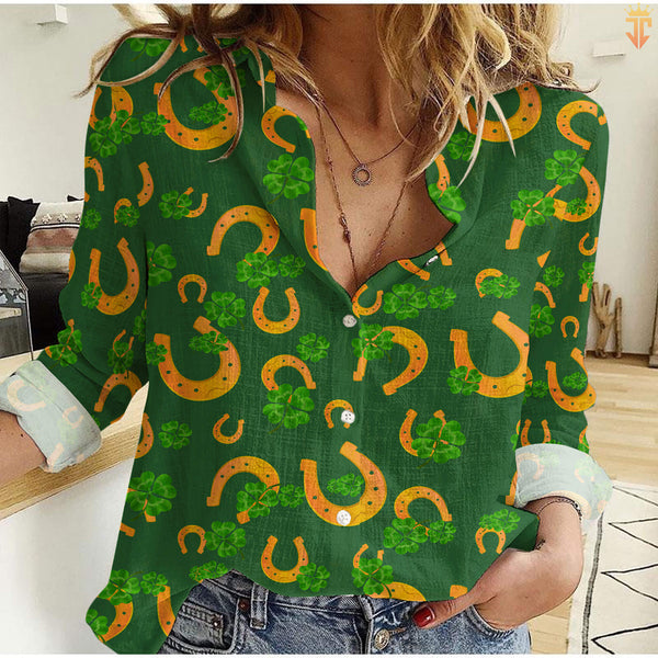 Joycorners Lucky Horseshoe And Clovers All Printed 3D Casual Shirt