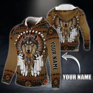 Joycorners Custom Name Native American Wolf All Over Printed 3D Shirts