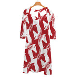 JoyCorners Horse Pattern Red White Sweetheart Knot  Flare Dress