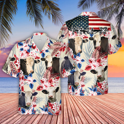 Joycorners Black Baldy Pattern US FLAG Hawaiian Shirt