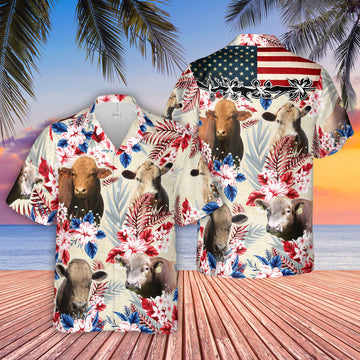 Joycorners Beefalo Pattern US FLAG Hawaiian Shirt