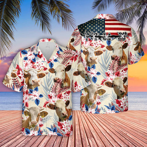 Joycorners Simmental Pattern US FLAG Hawaiian Shirt