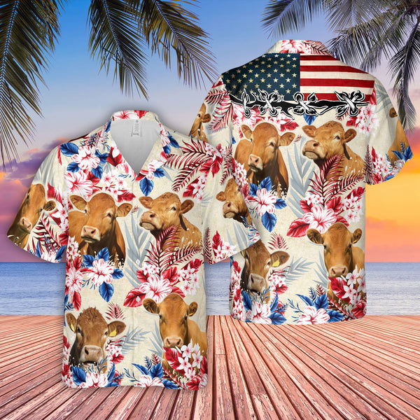 Joycorners Limousin Pattern US FLAG Hawaiian Shirt