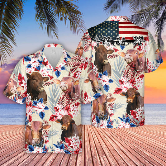 Joycorners Beefmaster Pattern US FLAG Hawaiian Shirt