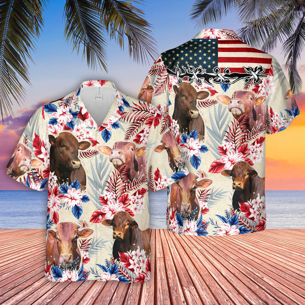 Joycorners Beefmaster Pattern US FLAG Hawaiian Shirt