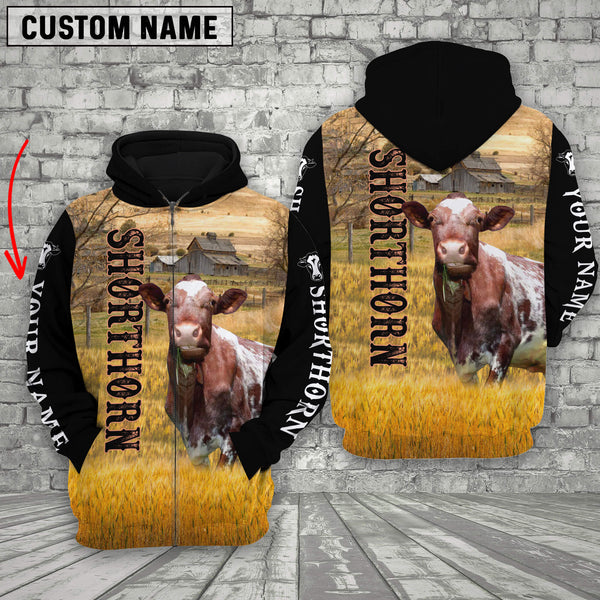 Joycorners Personalized Name Shorthorn Cattle On The Farm 3D Shirt