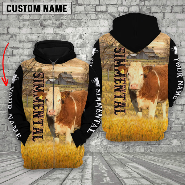 Joycorners Personalized Name Simmental Cattle On The Farm All Over Printed 3D Hoodie