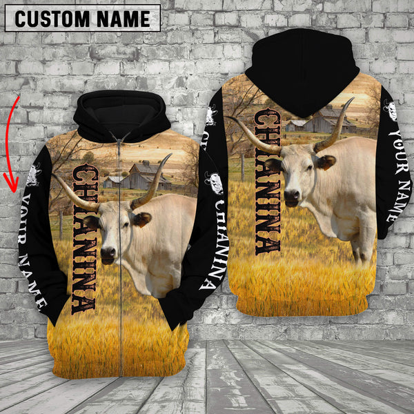 Joycorners Personalized Name Chianina Cattle On The Farm All Over Printed 3D Hoodie
