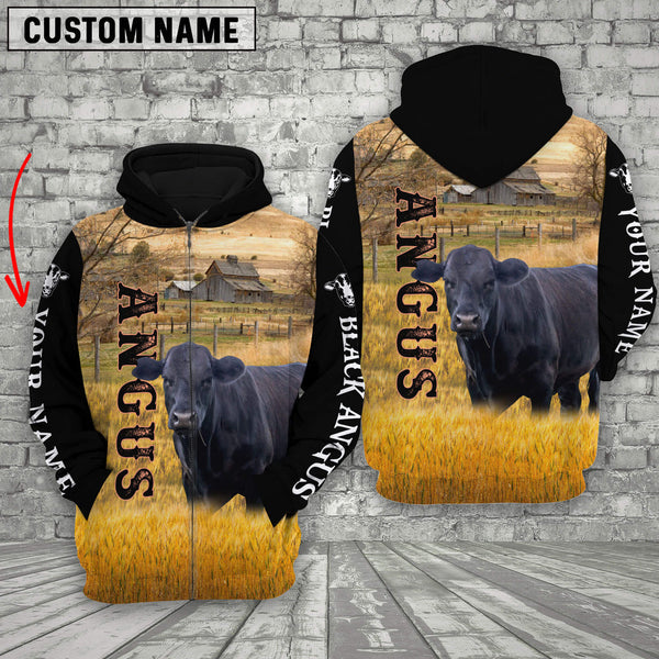 Joycorners Personalized Name Angus Cattle On The Farm All Over Printed 3D Hoodie For Kids
