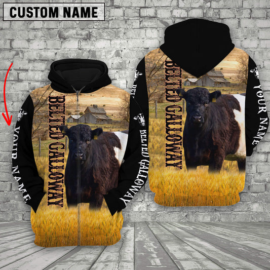 Joycorners Personalized Name Belted Galloway Cattle On The Farm All Over Printed 3D Hoodie