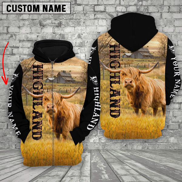 Joycorners Personalized Name Highland Cattle On The Farm 3D Shirt