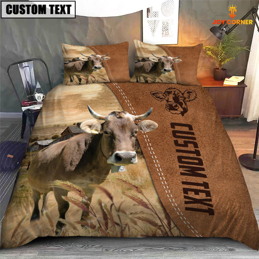 Joycorners Custom Name Brown Swiss Cattle Brown Bedding Set