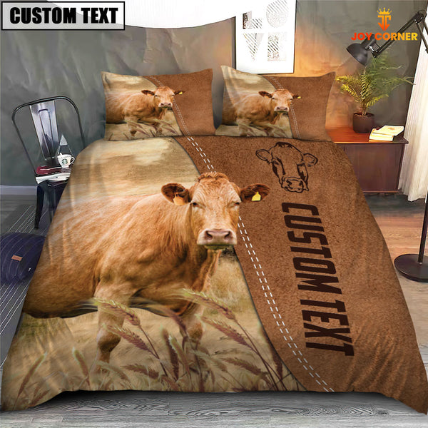 Joycorners Custom Name Limousin Cattle Brown Bedding Set