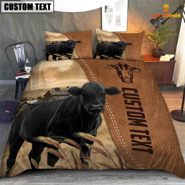 Joycorners Custom Name Black Angus Cattle Brown Bedding Set