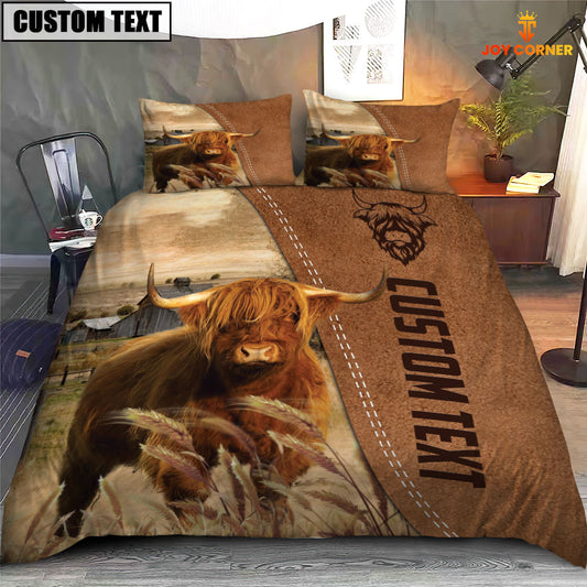 Joycorners Custom Name Highland Cattle Brown Bedding Set