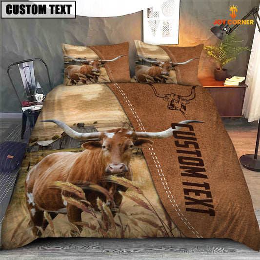 Joycorners Custom Name TX Longhorn Cattle Brown Bedding Set