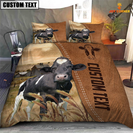 Joycorners Custom Name Holstein Cattle Brown Bedding Set