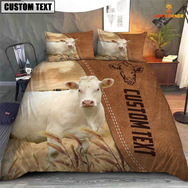 Joycorners Custom Name Charolais Cattle Brown Bedding Set