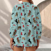Joycorners Cowgirl Horse Blue Casual V Neckline Half Sleeve Blouses
