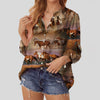 Joycorners Horse Brown Casual V Neckline Half Sleeve Blouses