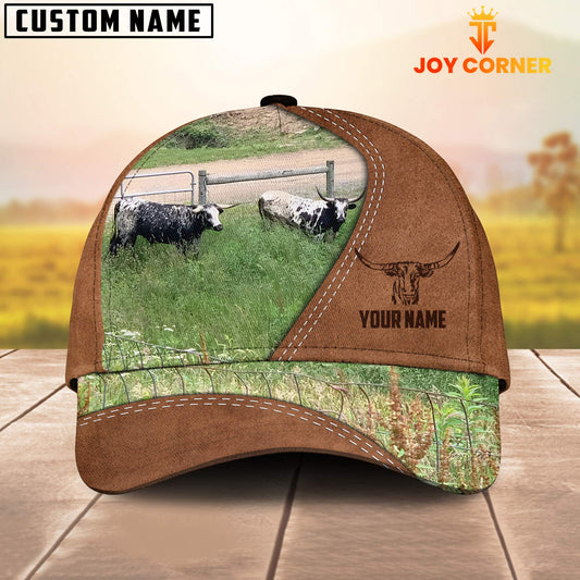 Joycorners Black and White Longhorns Customized Name Brown Cap