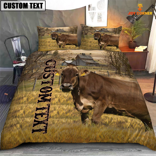 Joycorners Personalized Name Brown Swiss Cattle On The Farm 3D Bedding Set