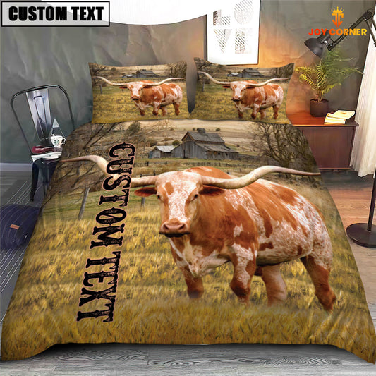 Joycorners Personalized Name TX Longhorn Cattle On The Farm 3D Bedding Set