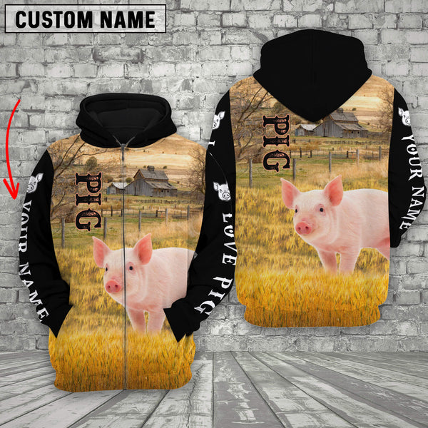 Joycorners Personalized Name Pig On The Farm All Over Printed 3D Hoodie