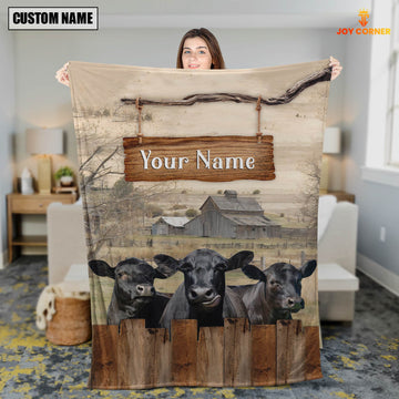 Joycorners Personalized Name Black Angus Wooden Pattern Blanket
