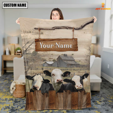 Joycorners Personalized Name Black Hereford Wooden Pattern Blanket