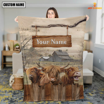 Joycorners Personalized Name Highland Wooden Pattern Blanket