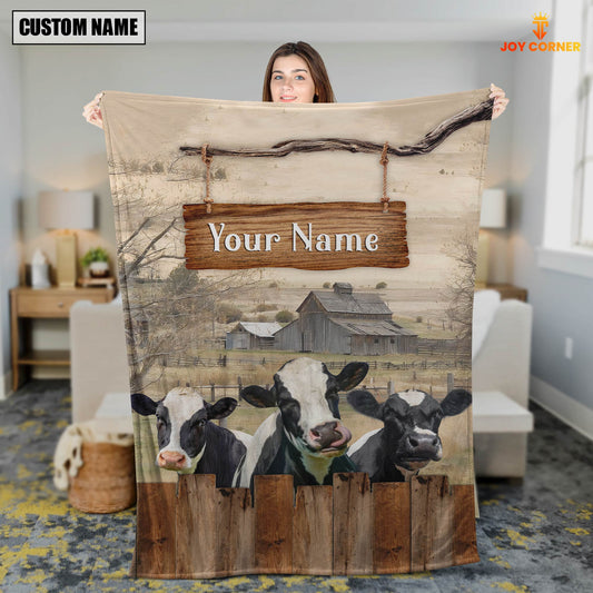 Joycorners Personalized Name Holstein Wooden Pattern Blanket